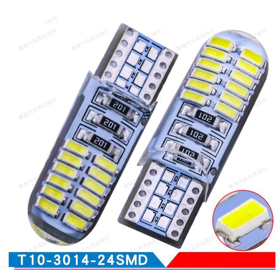 Bóng đèn led T10 3014 24smd 12V (trắng) (đèn biển số xe)