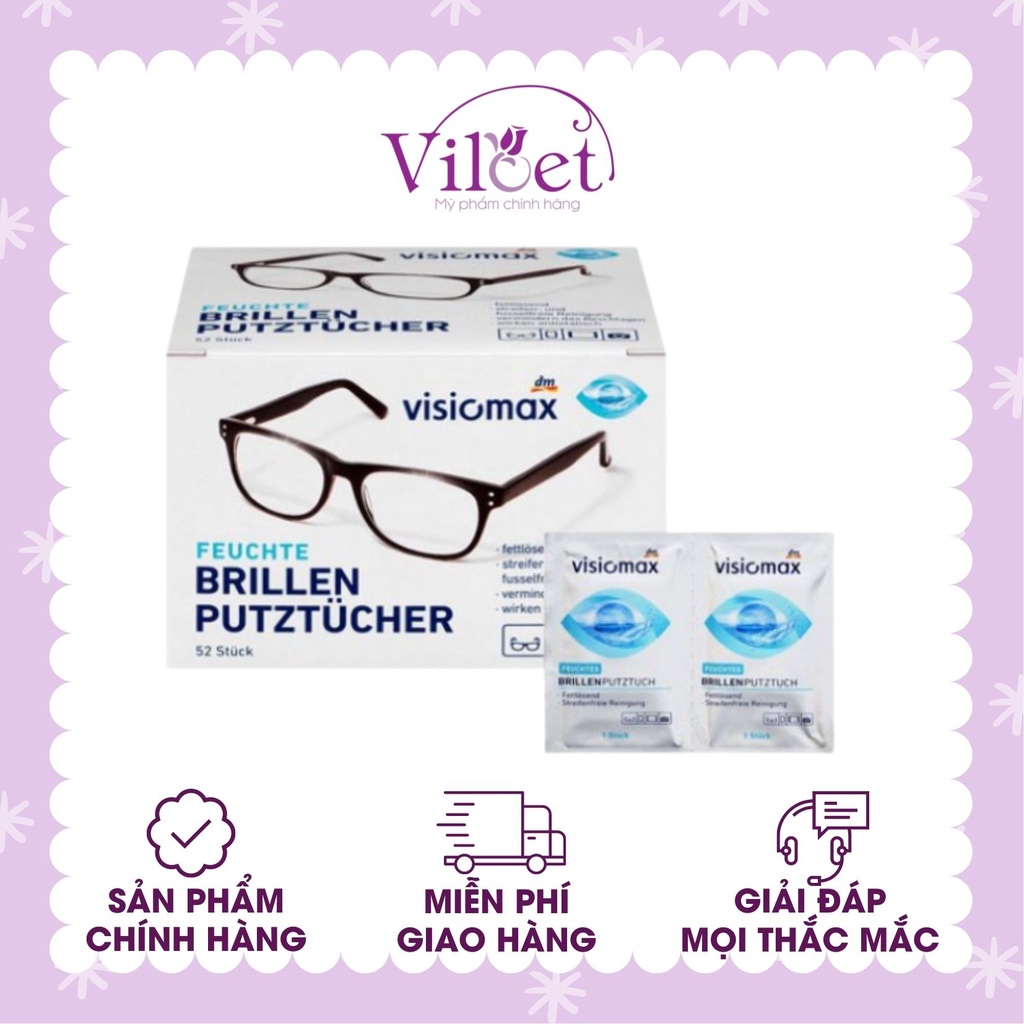 Giấy lau kính mắt Visiomax hộp 52 tờ chống mờ, bám hơi nước, làm sạch kính - Shop Viloet