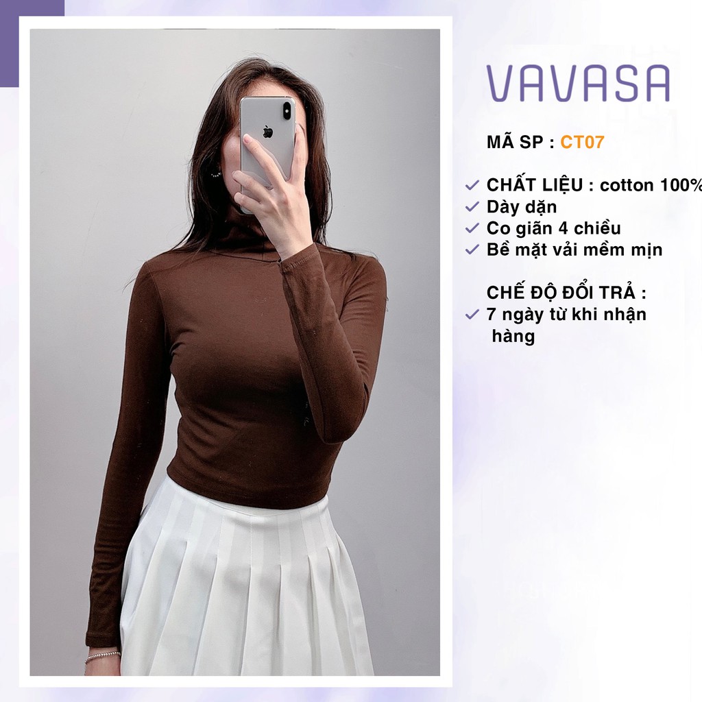 Áo croptop nữ tay dài kiểu ôm có cổ lọ bigsize thun body VAVASA CT07