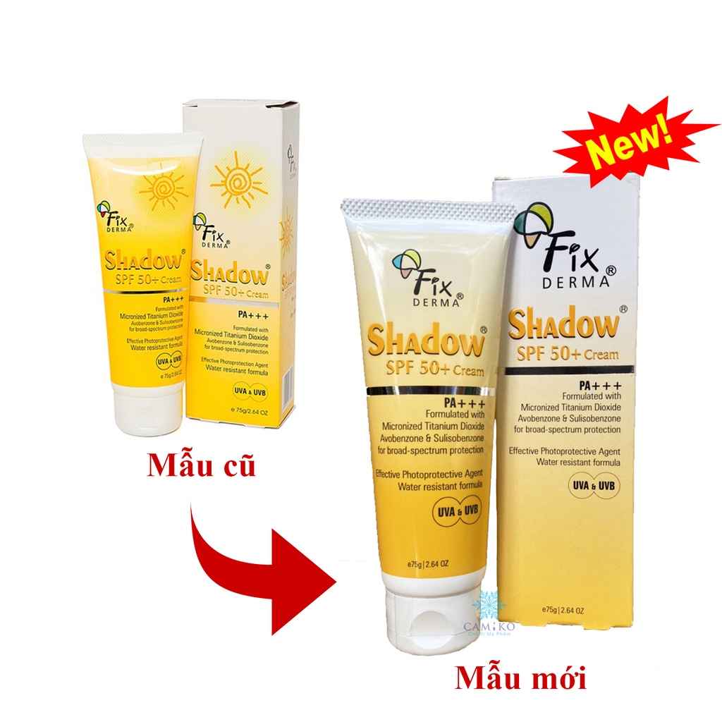 [Tặng máy phun sương] Fixderma Kem chống nắng Shadow SPF50+ Cream 75g - dành cho mọi loại da đặc biệt da nhạy cảm