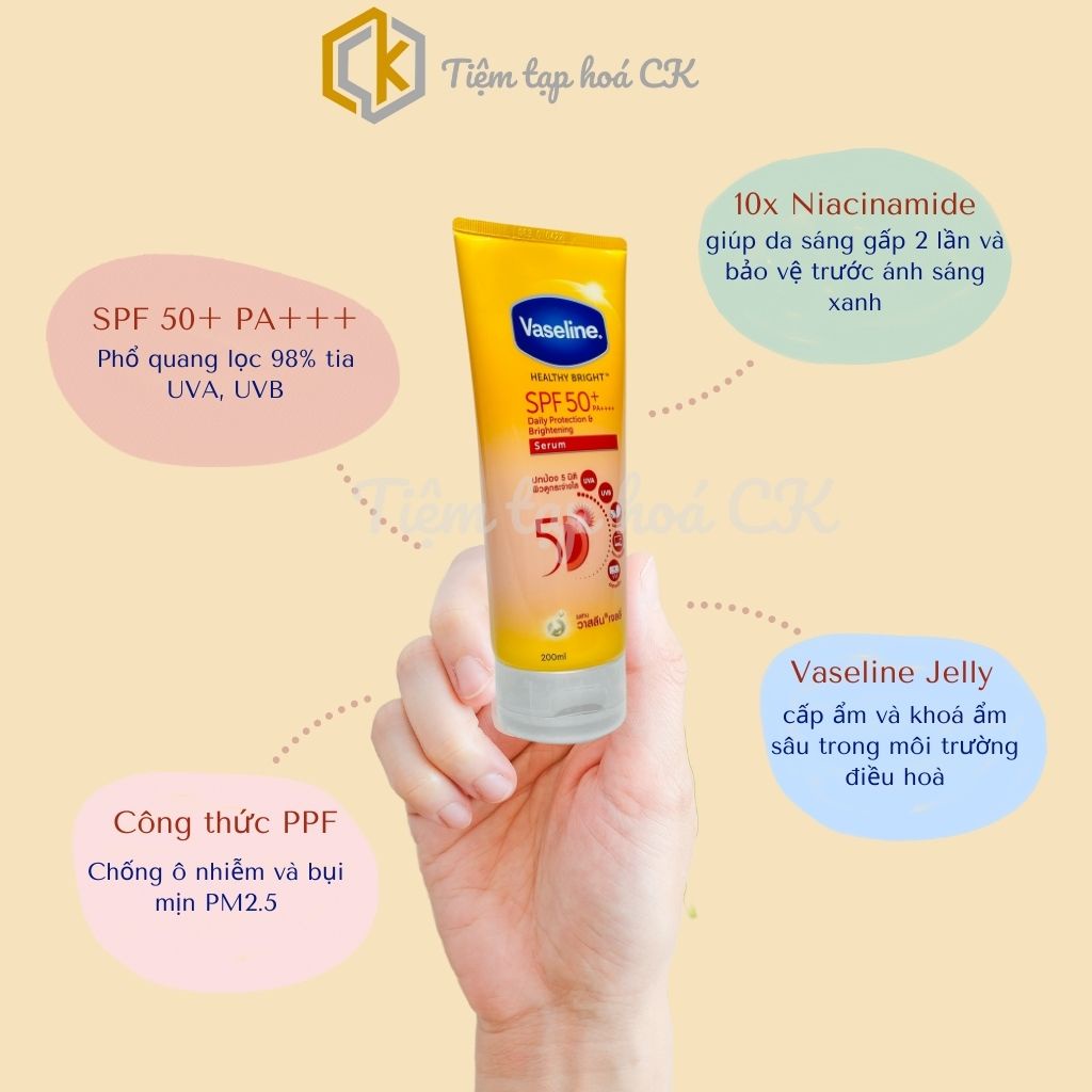 Kem chống nắng, sữa dưỡng thể trắng da Vaseline 50X Healthy Bright SPF50+ 170ml Thái Lan