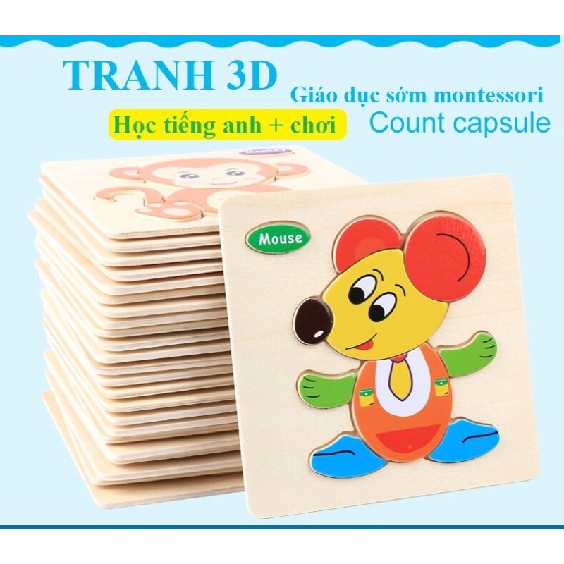 [Siêu rẻ] Tranh Ghép Gỗ Nổi 3D cho bé nhiều chủ đề ☺️