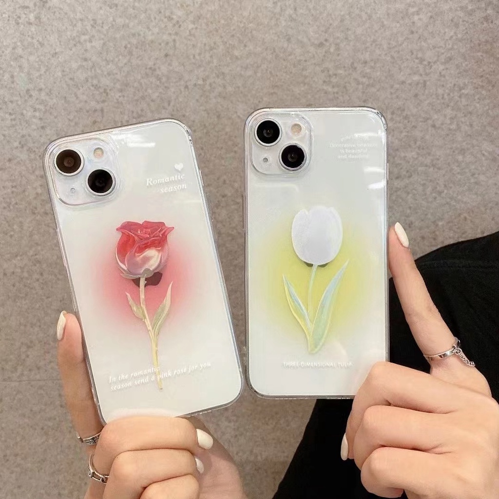 Ốp Điện Thoại Dẻo Trong Suốt Họa Tiết Hoa Tulip Phong Cách Hàn Quốc Cho iPhone 13 Pro MAX 12 11 X XS XR 7 8 Plus