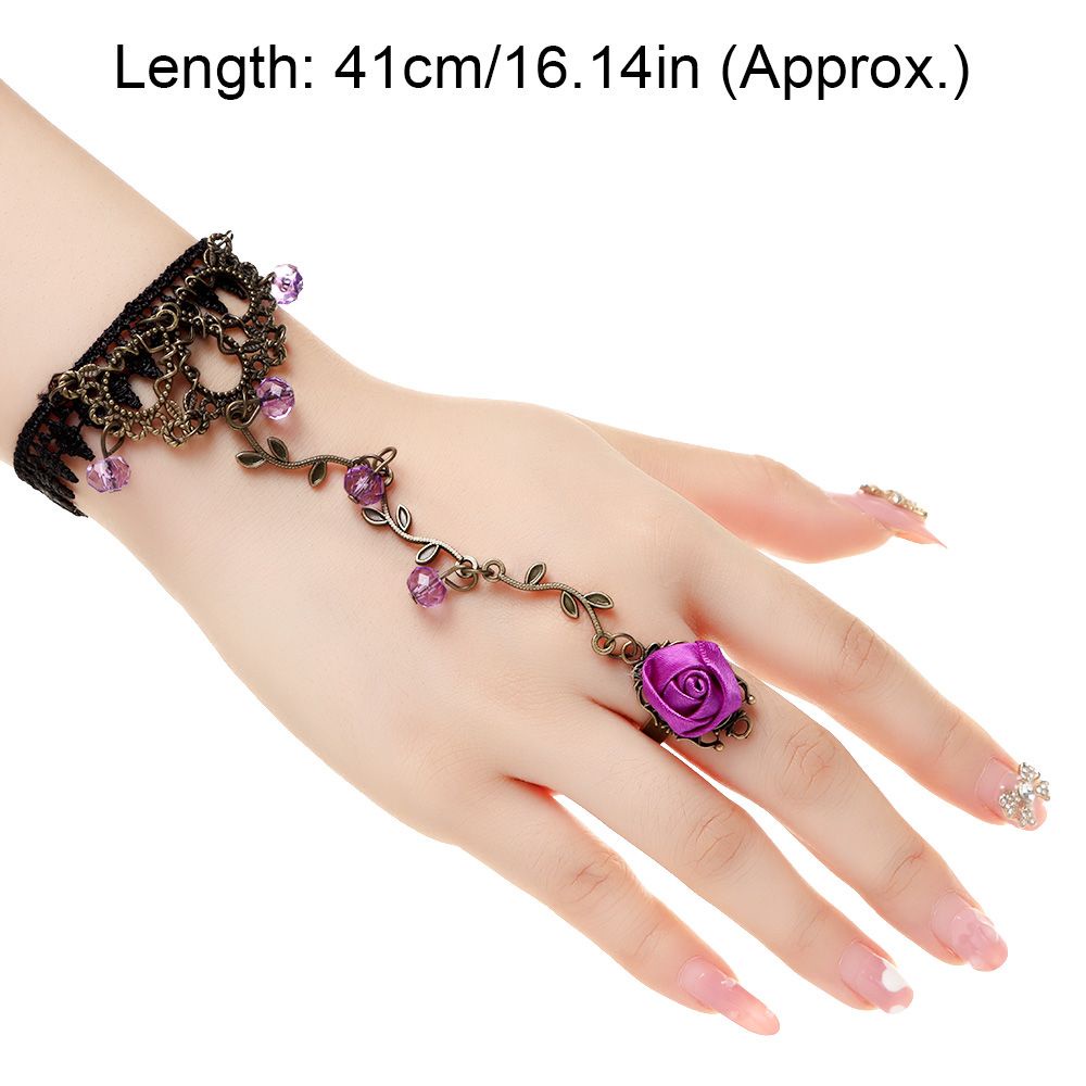 Vòng tay ren hoa liền nhẫn phong cách gothic thời trang dành cho nữ