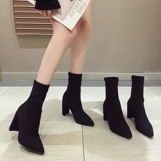 (Order) sz 34-39 Boots cổ lỡ da lộn gót 7-9cm basic dễ phối đồ