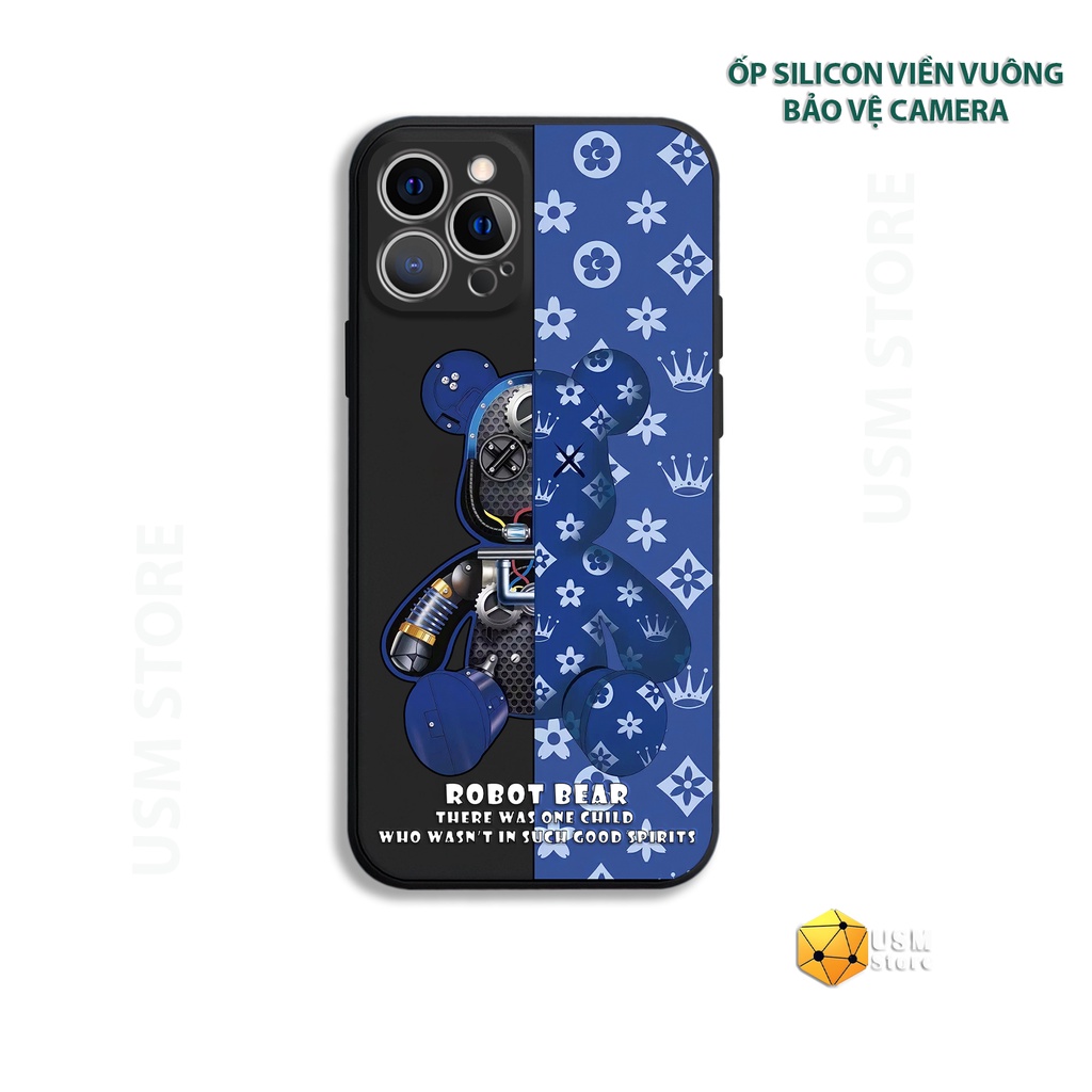 Ốp lưng iphone cạnh vuông, in vi điểm hình gấu Bear 6/7P/8P/X/Xmax/11/11Promax/12/12Mini/12Promax/13pro/13Promax/13Mini