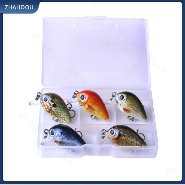 ☃Nhà☃ Set 5 Mồi Câu Cá Nhân Tạo Mini 5 Màu Sắc 1.5g Kèm Hộp Đựng