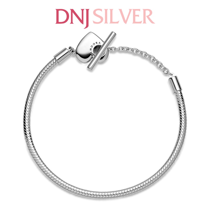 Vòng tay bạc 925 cao cấp - Mẫu vòng Heart T-Bar Snake Chain, có thể mix thêm hạt charm vào vòng theo ý thích