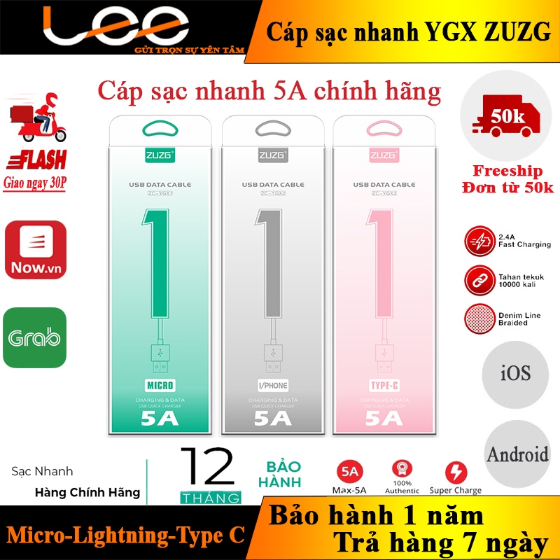 Cáp sạc nhanh 5A chính hãng YGX1-YGX2-YGX3 ZUZG