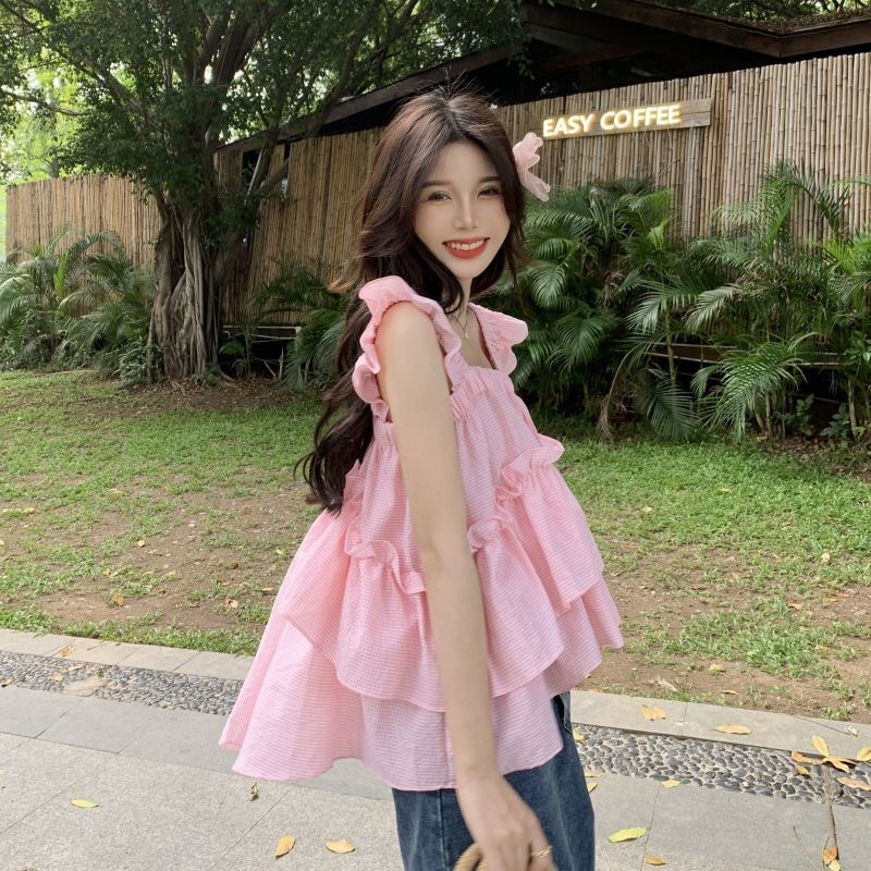 Áo Sơ Mi Nhiều Lớp Dáng Rộng Dễ Thương Ngọt Ngào Thời Trang Mùa Hè Hàn Quốc Cho Nữ