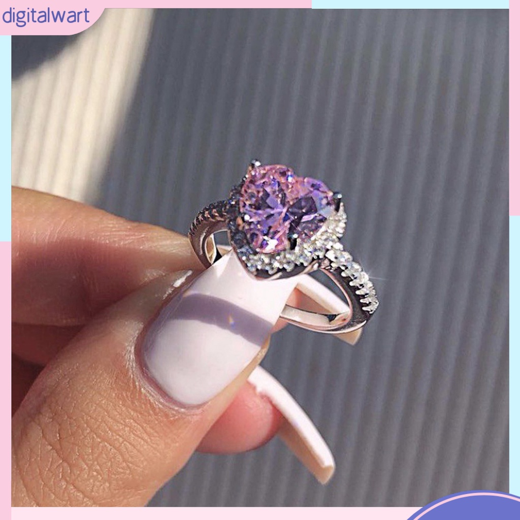 Nhẫn Mạ Bạch Kim Hình Trái Tim Đính Đá Xinh Xắn Cho Nữ