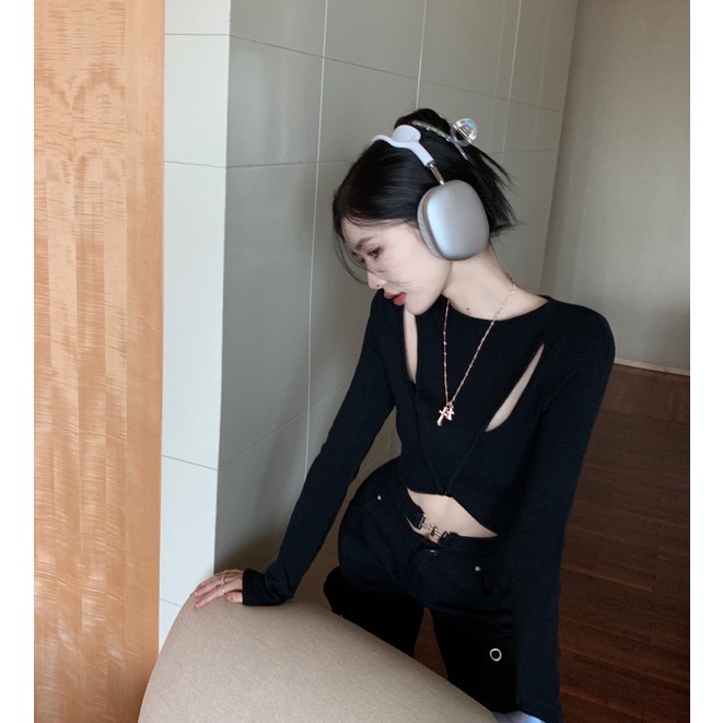 Porozi  Áo dệt kim  dài tay dáng ôm ngắn phong cách thời trang Hàn Quốc cho nữ