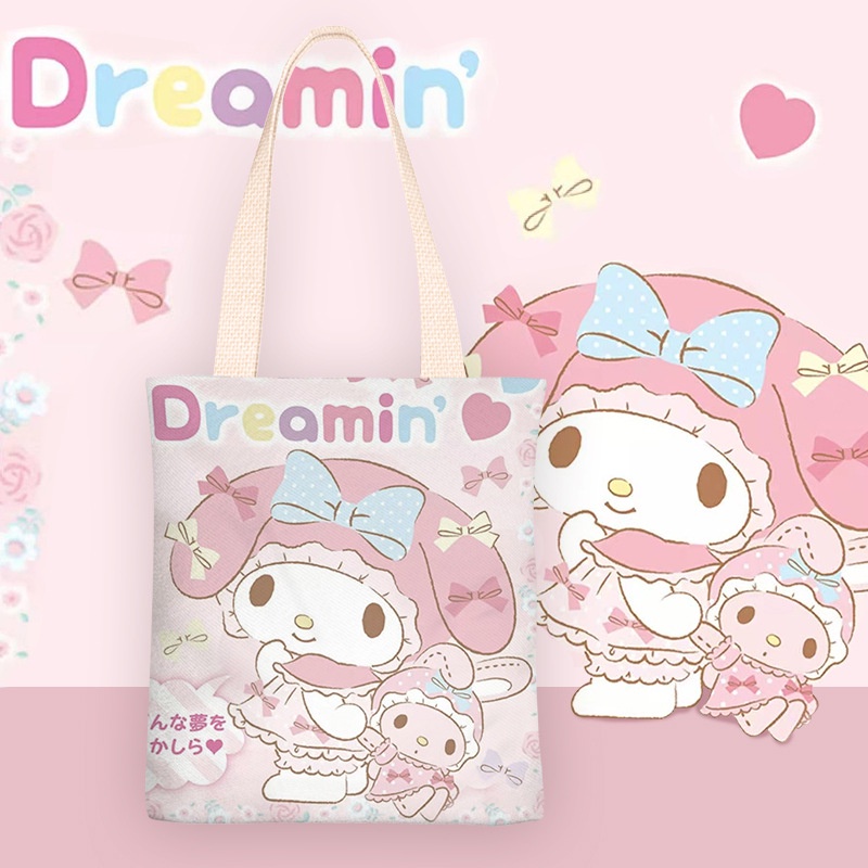Ag Sanrio Kuromi Melody Pom Purin Túi Đeo Vai Bằng Vải canvas Đơn Giản Tươi Mới Cho Học Sinh