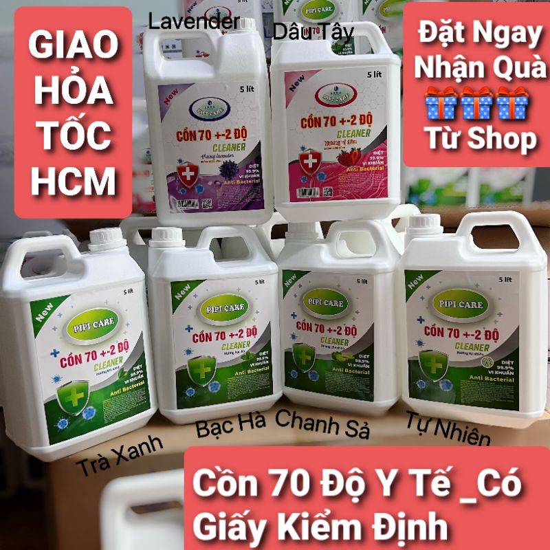 [Hoả tốc - GÒ VẤP] Dung Dịch Sát Khuẩn, Cồn 5 Lít Y Tế 70 độ Cao Cấp Có Mùi Thơm  Kháng Khuẩn, Ngăn Ngừa Virus