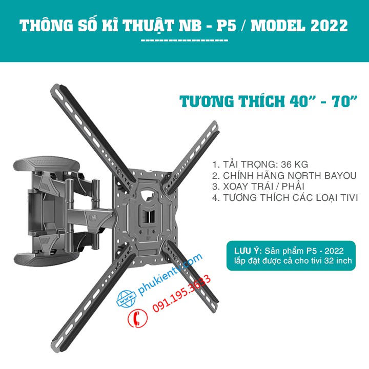 Giá treo tivi xoay đa năng NB P5 - NB P6 40 - 70 inch / 45 - 80 Inch - Khung treo tivi góc xoay cao cấp