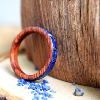 Nhẫn gỗ Mun cẩn đá Lapis lazuli