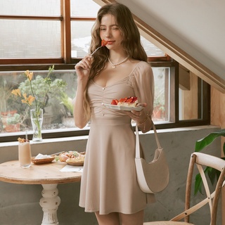 Váy ngắn dáng xòe phối lưới xuyên thấu nữ Air Space 2220124002