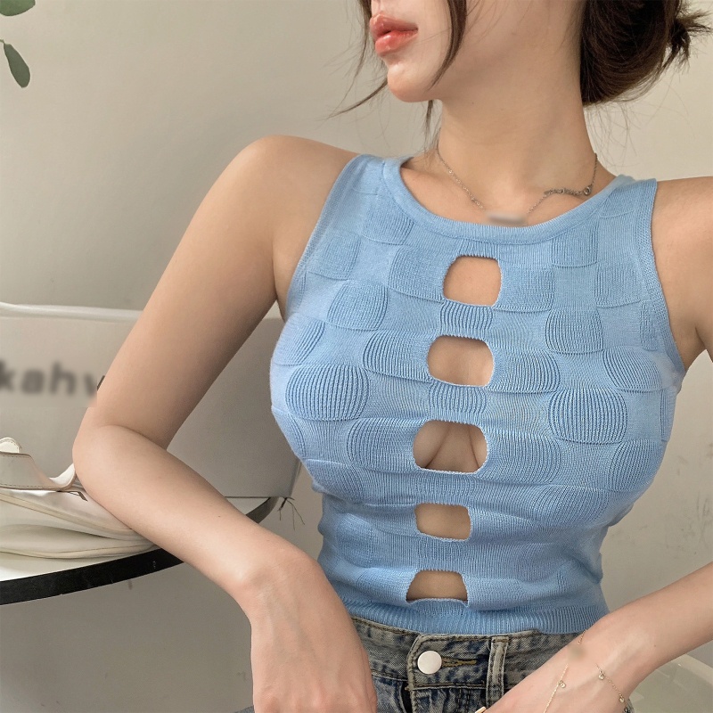 Áo Dệt Kim Sát Nách Khoét Lỗ Thời Trang Mùa Hè Cho Nữ