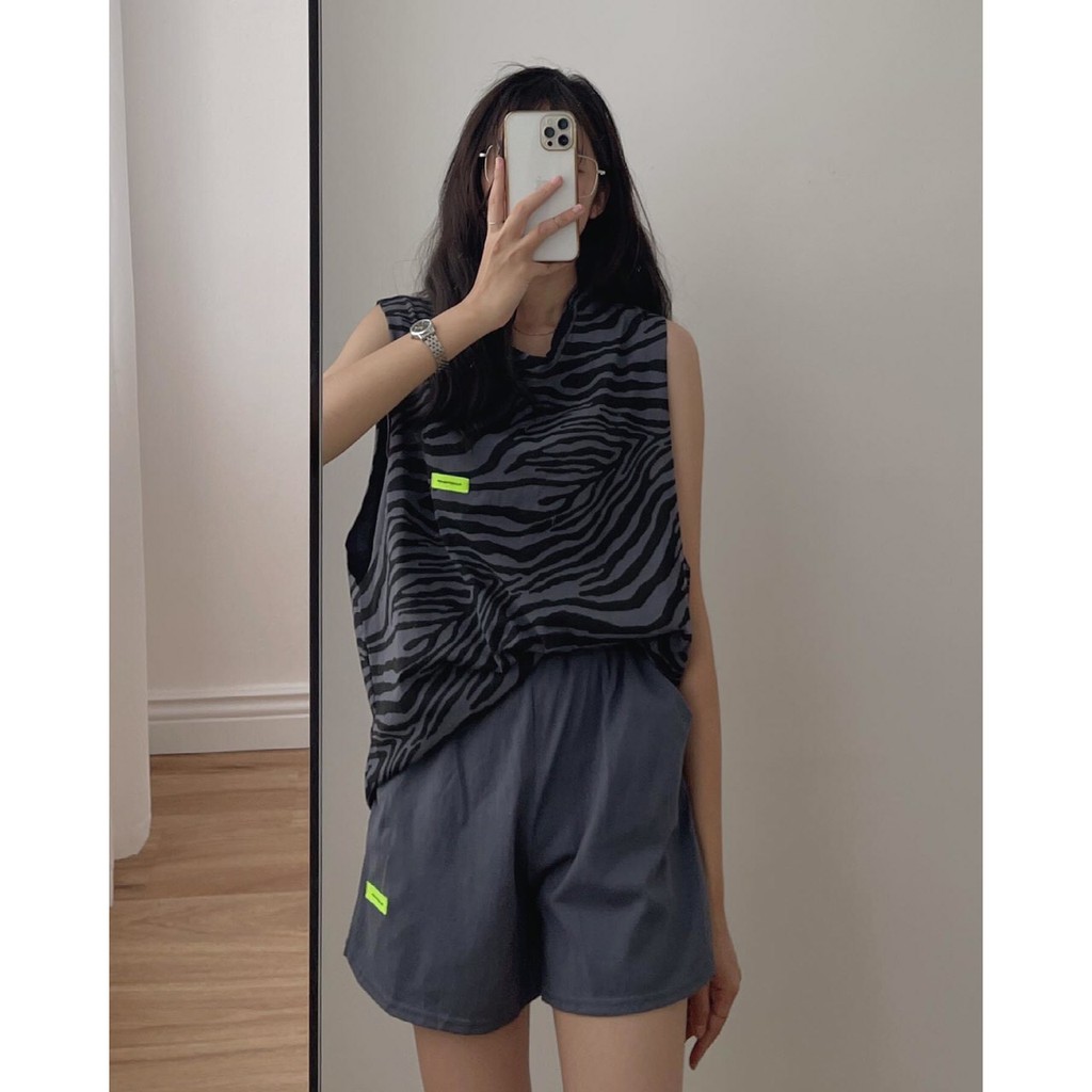 Set Tanktop Ngựa Vằn Form Rộng - Bộ áo thun ba lỗ oversize loang màu kèm quần short cạp chun ống rộng Ulzzang