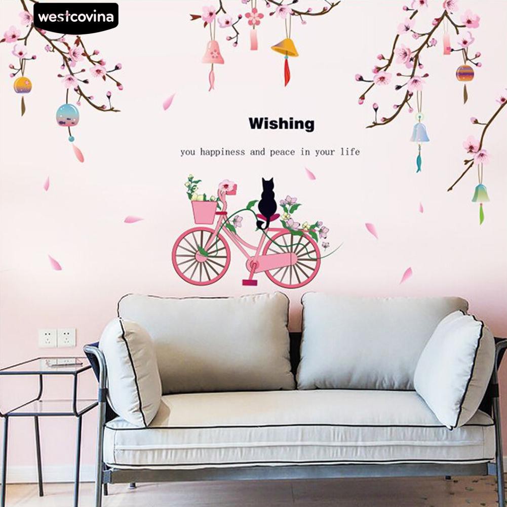 Sticker dán tường hình mèo xe đạp