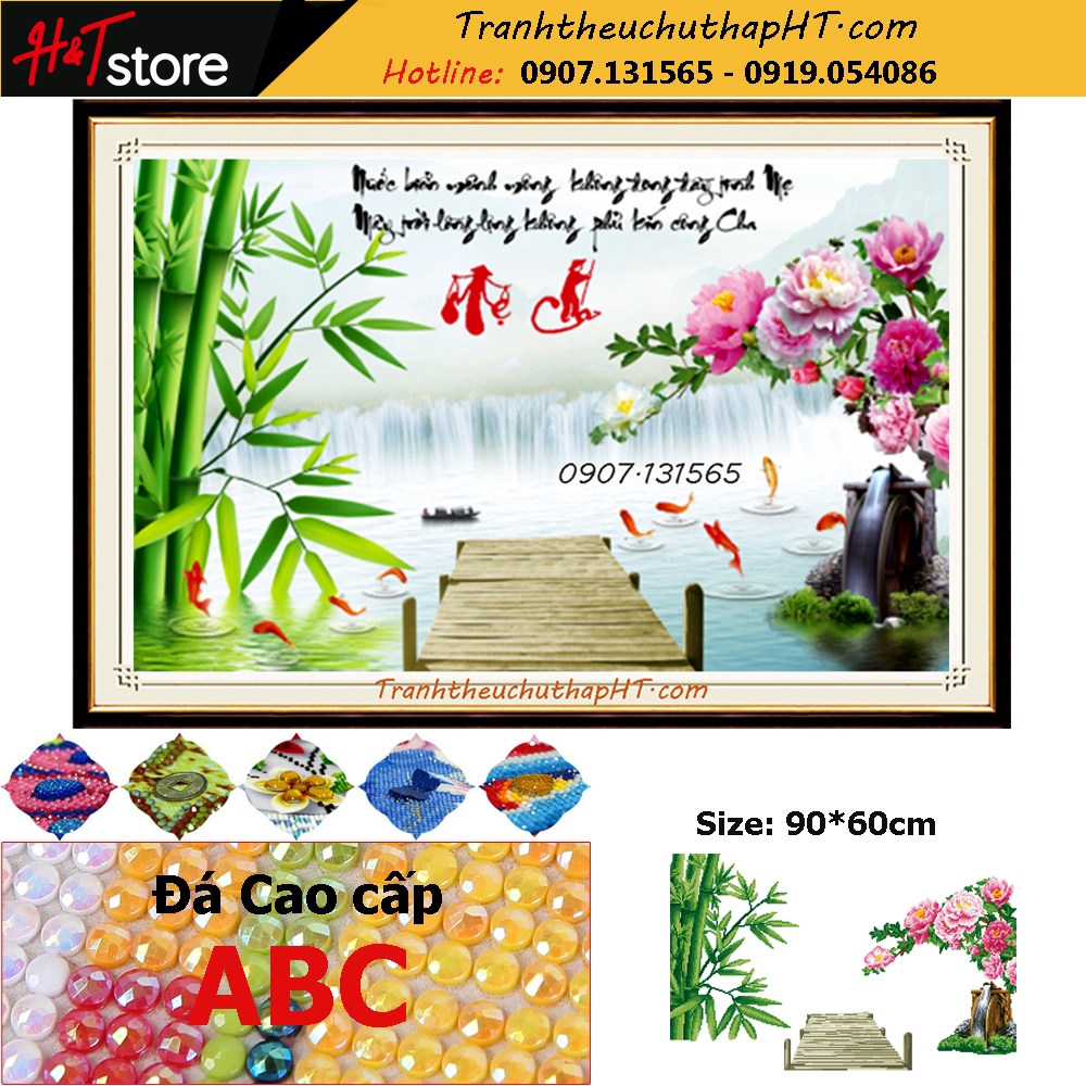 Tranh đính đá tự làm - Tranh thêu chữ thập Cha mẹ LV3537, LV579 - Chưa thêu