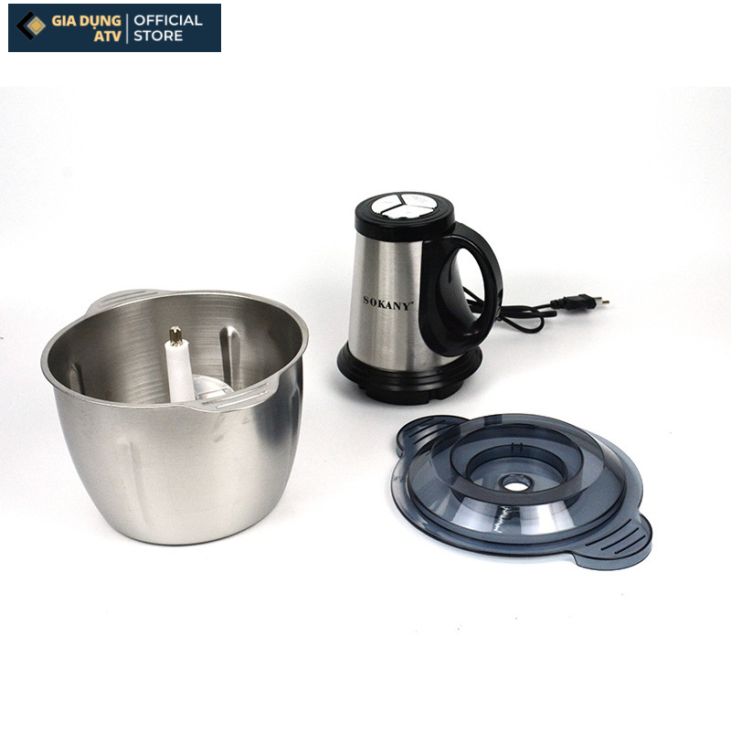 Máy xay thịt , máy xay đa năng Sokany 4 lưỡi , cối 3L Inox 304 công suất lớn 600w Hàng chính hãng BH 12 tháng