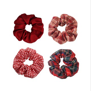 Cột Tóc Scrunchie Caro Tone Màu Đỏ Cá Tính Cho Bạn Gái Size To 12cm