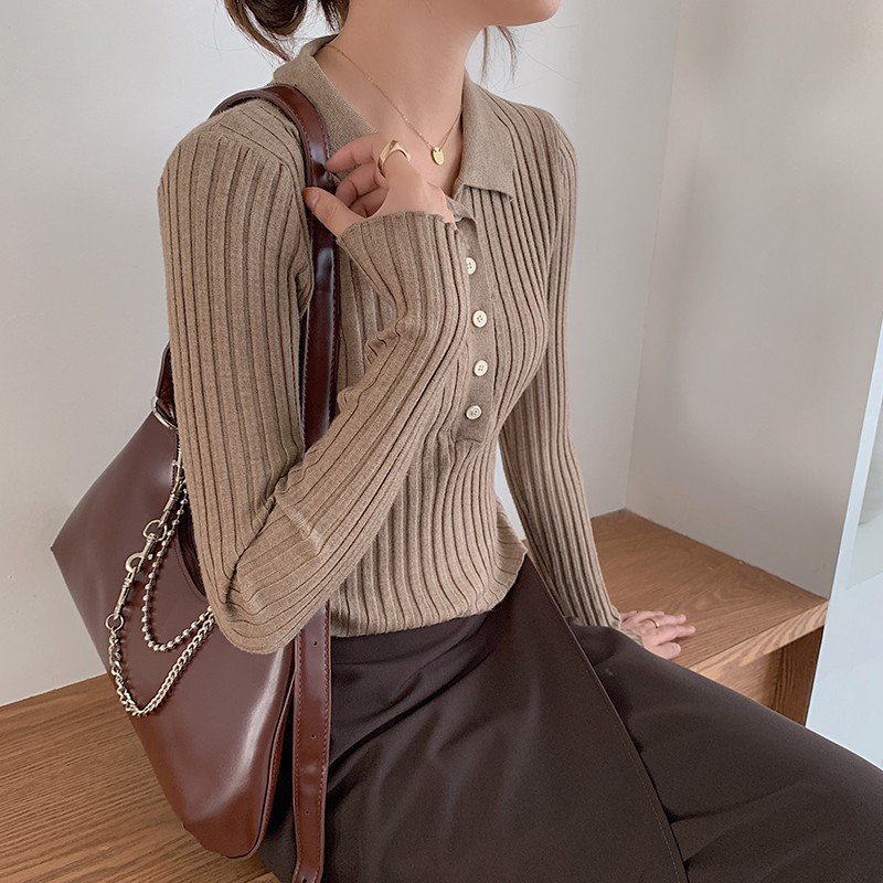 (8 màu + LOẠI 1+ Ảnh Thật) - ÁO POLO Len dệt kim dài tay Tôn Dáng DORYPONY Korean Style – A179 (Chất đẹp)