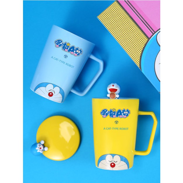 Ly sứ - Ly sứ hình Doraemon - Ly sứ có muỗng - Ly sứ có nắp nhiều màu
