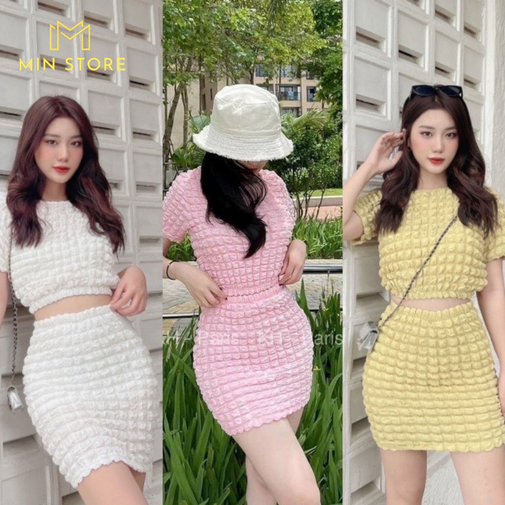 Set Bộ Áo Croptop Tay Ngắn Chân Váy MELLYSTORE Chất Liệu Vải Xốp Cao Cấp Nhiều Màu Đẹp Quyến Rũ Sang Trọng