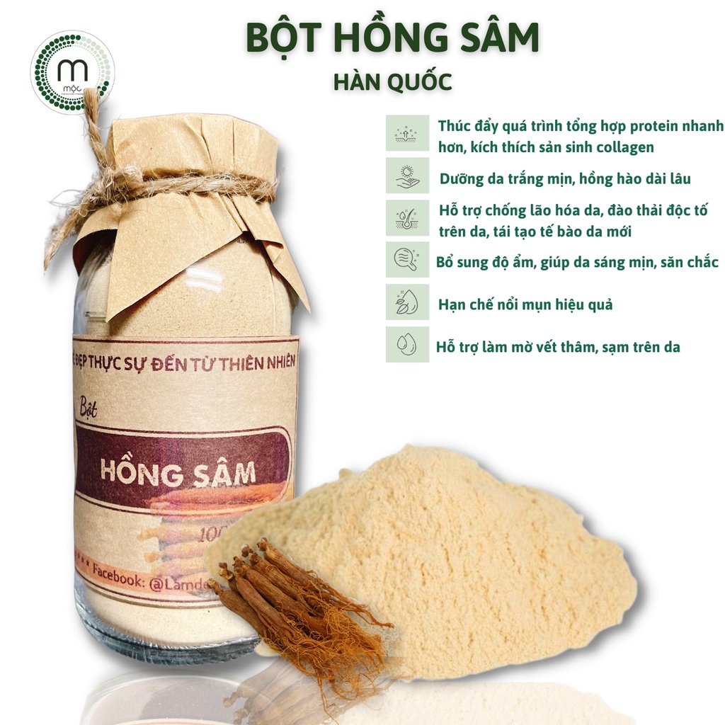 Mặt nạ bột hồng sâm Hàn Quốc nguyên chất MỘC - tái tạo da, ủ, tăng cường collagen làm mờ nếp nhăn, ngăn ngừa lão hóa