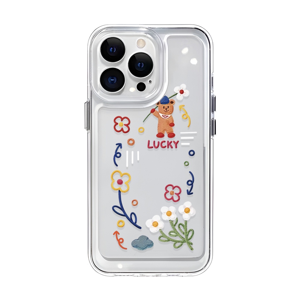 Ốp Điện Thoại Trong Suốt Họa Tiết Hoa Và Gấu May Mắn Cho iphone 14 Pro Max 14 Plus 13 11 12 7Plus X XR XS Max