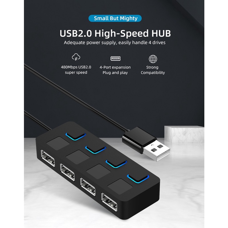 Bộ Chia 4 Cổng USB 2.0 Hub 2.0 2.0 Có Công Tắc Cho PC / Laptop
