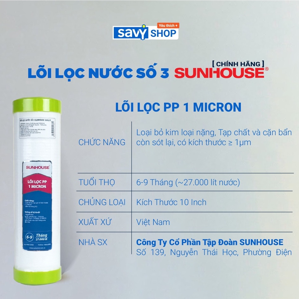 COMBO 3 lõi lọc nước sunhouse, Sanaky dùng cho máy lọc nước gia đình