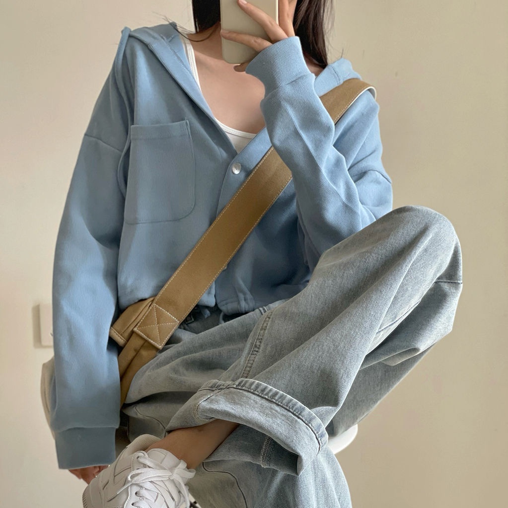 Áo Khoác Cardigan Mỏng Dáng Rộng Có Mũ Trùm Đầu Thời Trang Xuân Thu Mới