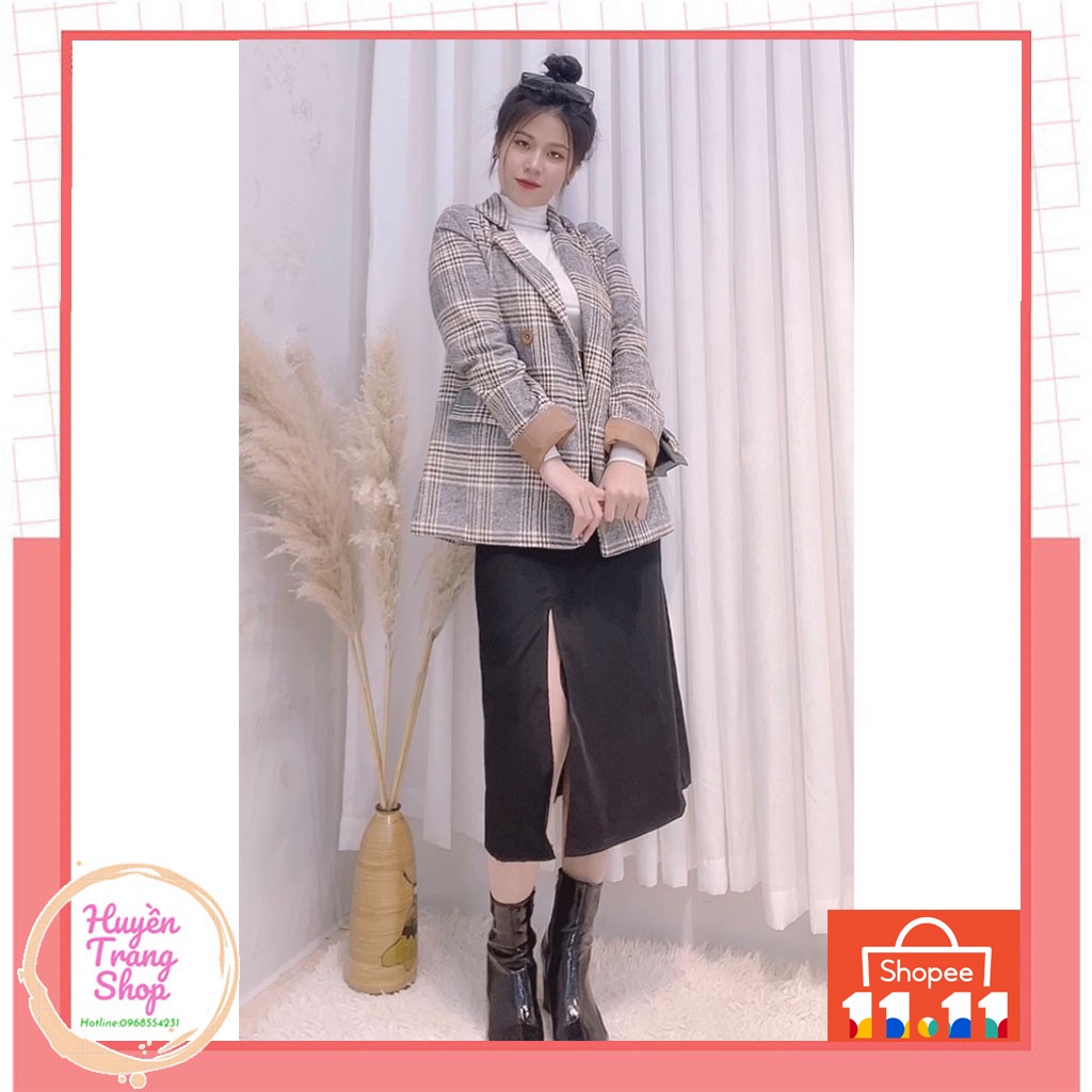 Áo Blazer Nữ Áo Vest Dạ Khoác Ngoài Chất Kẻ QC Cao Cấp