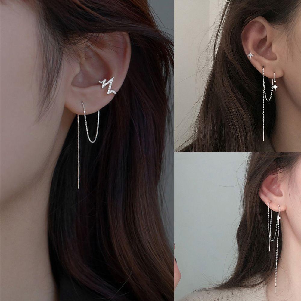 Bông Tai Dạng Xích Dài Có Tua Rua Đơn Giản