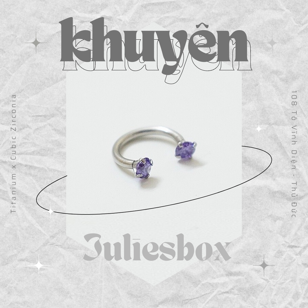 [1 Chiếc] Khuyên Tai Bông Tai Chữ U 2 Đầu Đá Tròn Màu Tím Thép Y Tế Titan Thép Không Gỉ Cá Tính Phong Cách Nam Nữ
