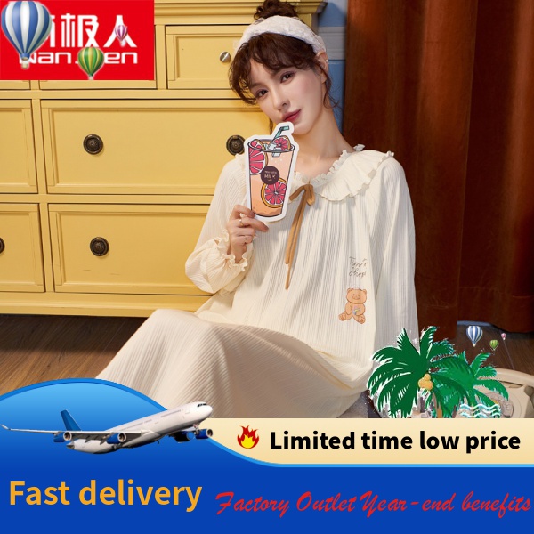 Đầm Ngủ Cotton Dài Tay Size Lớn Thời Trang Hàn Quốc Dễ Thương Cho Nữ