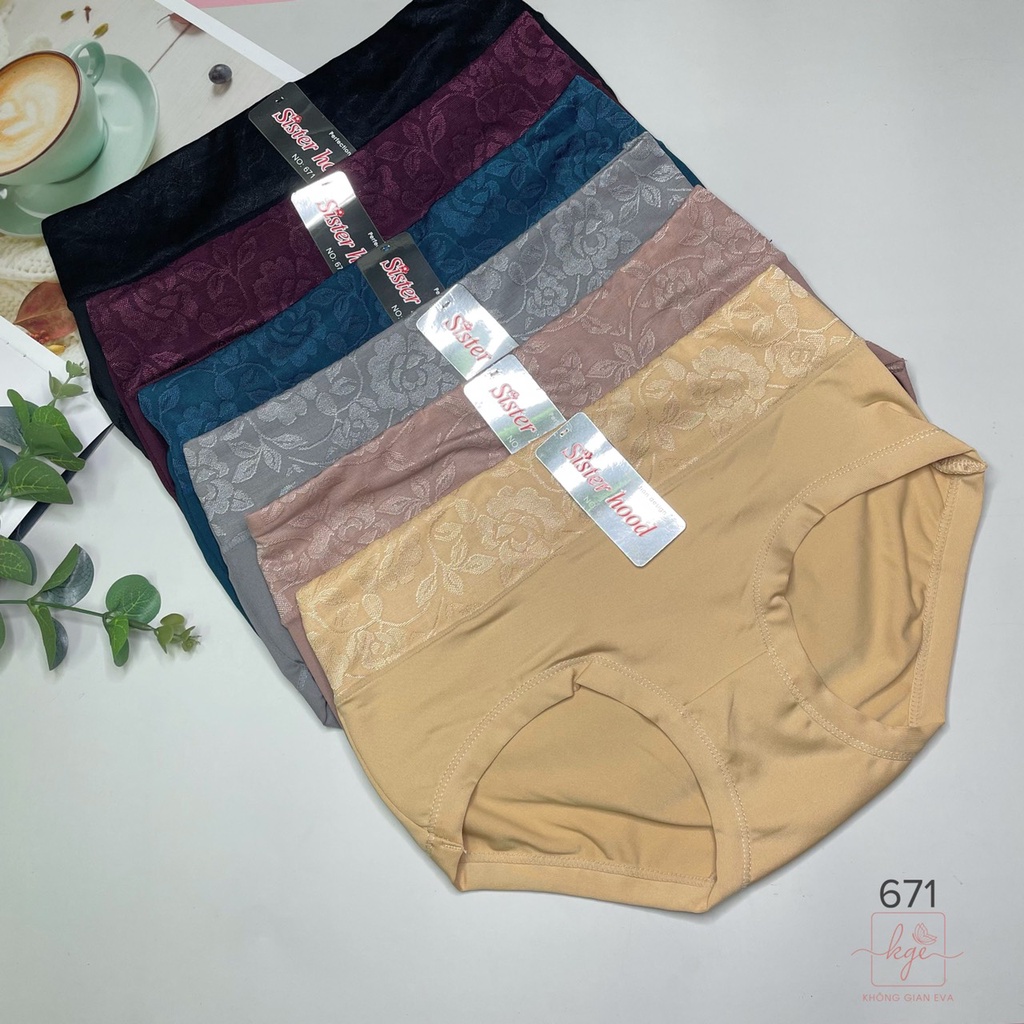 Quần lót nữ cotton pha thun chất co giãn , quần lót cạp cao in hoa che mỡ bụng 671 mông 93 96 cm