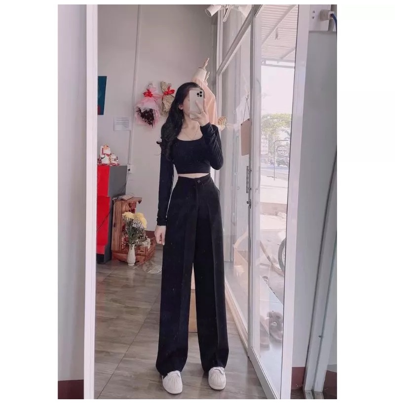 Khóa Giữa, Quần Ống Rộng Suông lưng cao khóa trước 1 khuy Chất Vải Tuyết Mưa cao cấp  Cạp cao mã_KL666