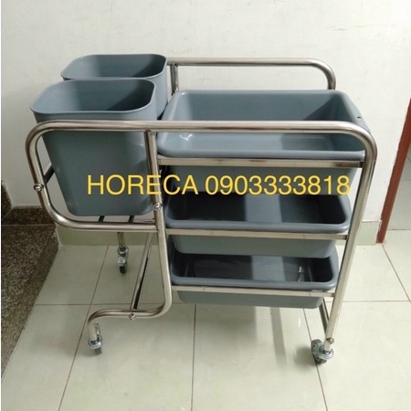xe đẩy dọn thức ăn thừa, chén bát đũa bẩn