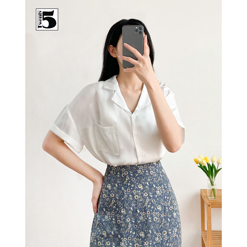 Chân váy voan hoa nhí 2 lớp vintage dáng dài xẻ vạt Twentyfive L31