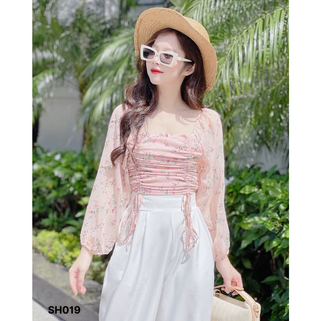 (Mẫu mới- Freeship) Set quần xuông + áo croptop rút dây_SH019