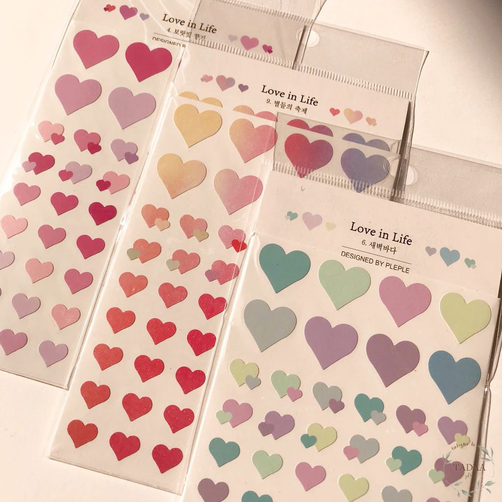 Set 2 sticker hình tim pastel color dùng để trang trí sổ, nhật ký, bullet journal