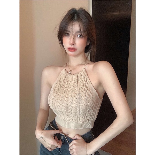 Áo croptop ba lỗ len đan freesize T0180