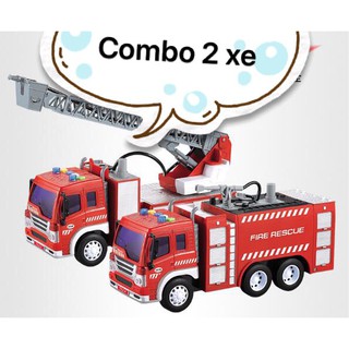 Combo 2 xe cứu hỏa mô hình xe cứu hỏa phun nước thật tỉ lệ 1:16