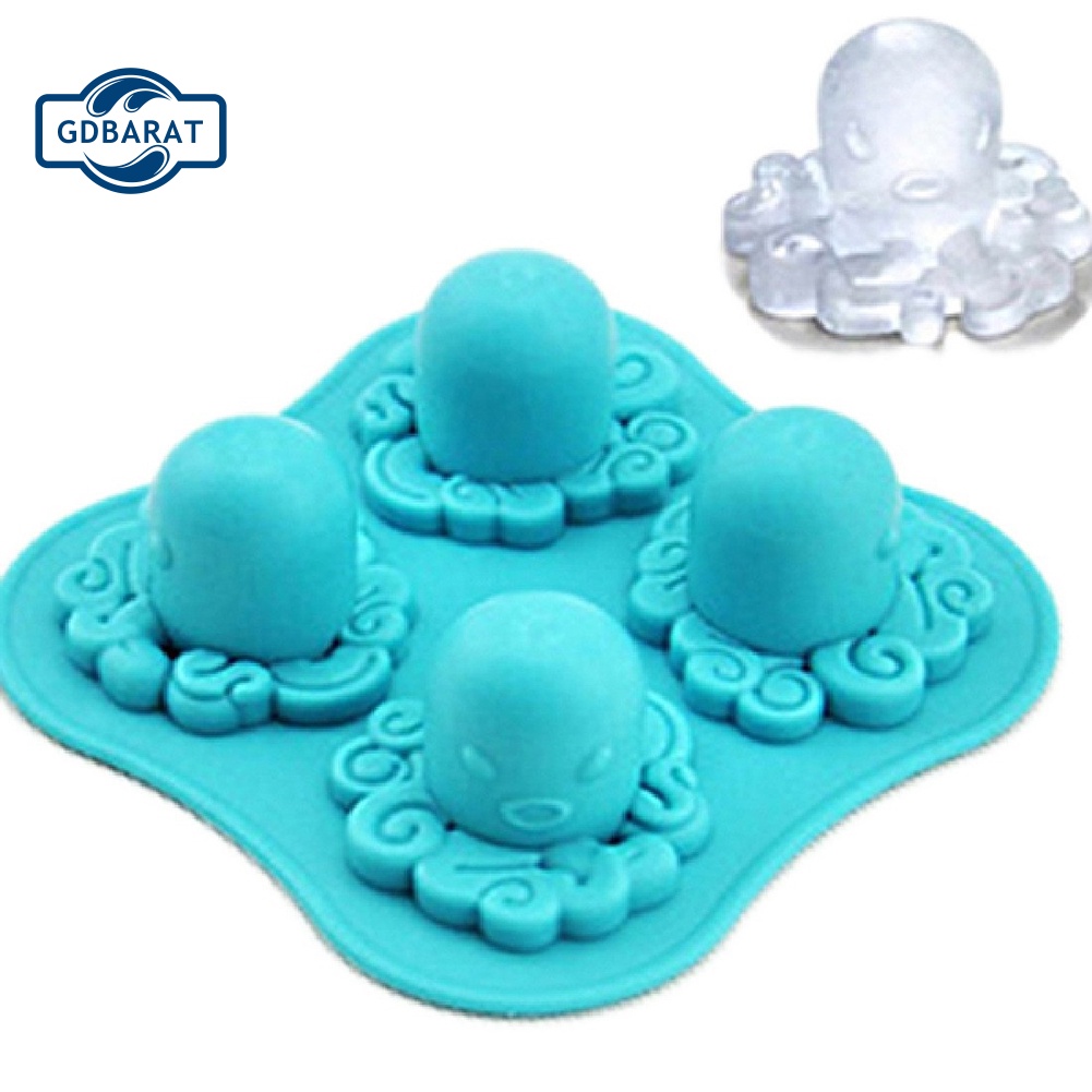 Khuôn Silicone Làm Đá Viên 4 Ngăn Hình Bạch Tuộc