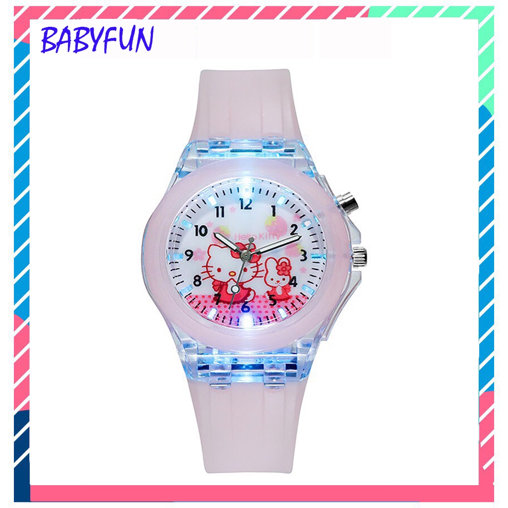 Đồng hồ đeo tay Hello Kitty dây đeo silicon dành cho bé gái có đèn nhấp nháy