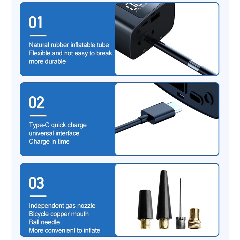 Máy Bơm Hơi Điện Tử Không Dây Kích Thước Nhỏ Gọn Cho Lốp Xe Ô Tô